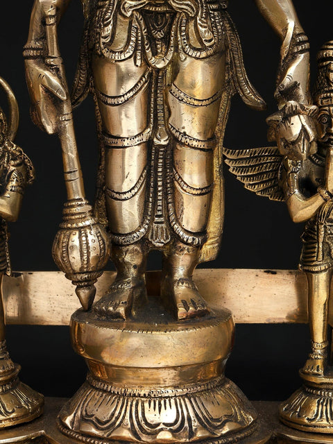 24" Standing Four Armed Lord Vishnu on Kirtimukha Throne with Garuda and Hanuman | Brass Statue