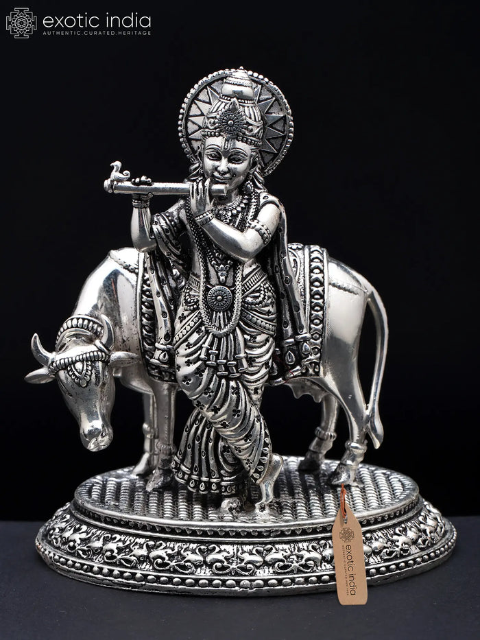Small Superfine Cow Krishna Handmade Brass Idol