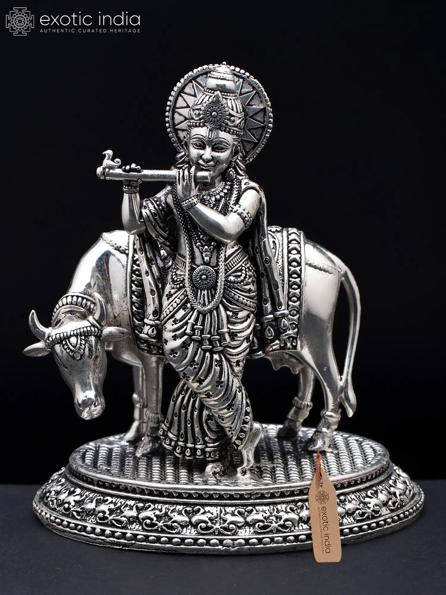 Small Superfine Cow Krishna Handmade Brass Idol