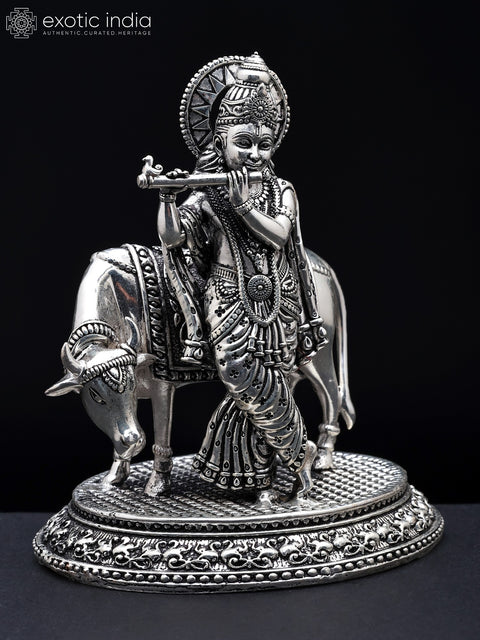 Small Superfine Cow Krishna Brass Idol | Made In India