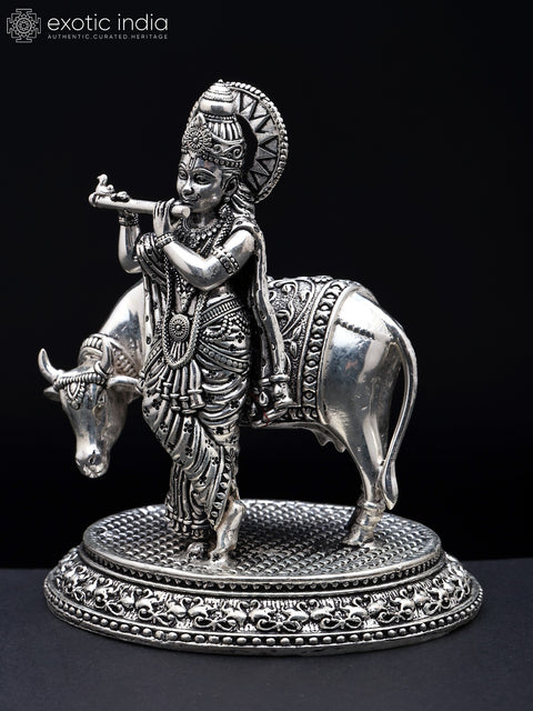 Small Superfine Cow Krishna Brass Idol | Made In India