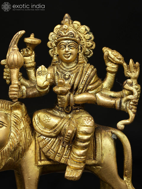 5" Small Eight Armed Goddess Durga (Sherawali Maa) | Brass Idol