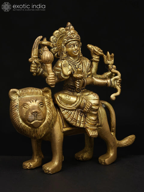 5" Small Eight Armed Goddess Durga (Sherawali Maa) | Brass Idol