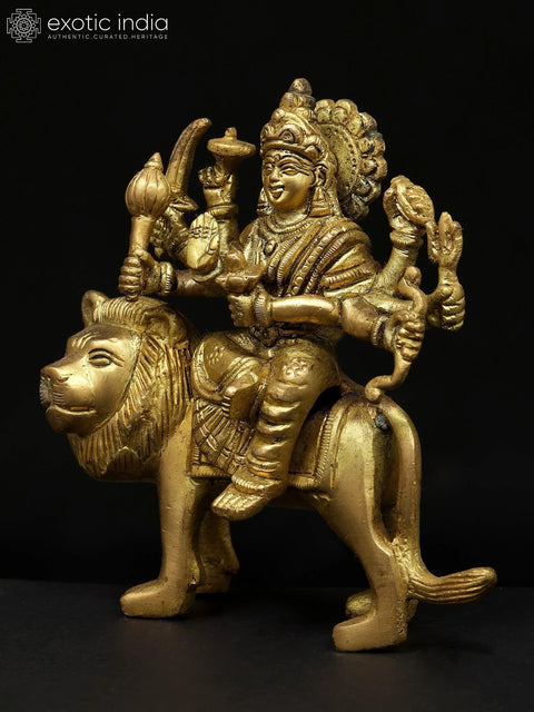 5" Small Eight Armed Goddess Durga (Sherawali Maa) | Brass Idol