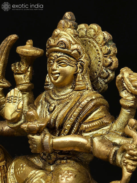 5" Small Eight Armed Goddess Durga (Sherawali Maa) | Brass Idol