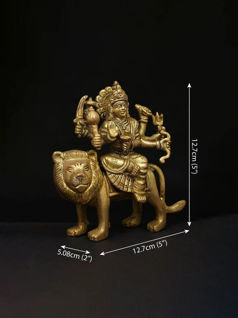 5" Small Eight Armed Goddess Durga (Sherawali Maa) | Brass Idol