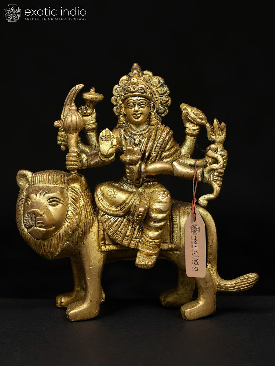 5" Eight Armed Durga Sherawali Maa Brass Idol for Pooja