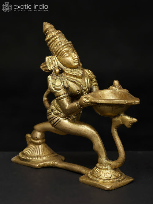 5" Brass Lord Hanuman Oil Lamp for Pooja