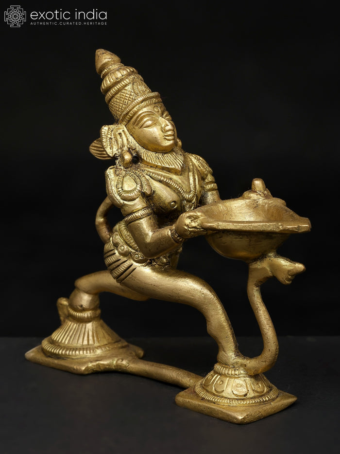 5" Brass Lord Hanuman Oil Lamp for Pooja