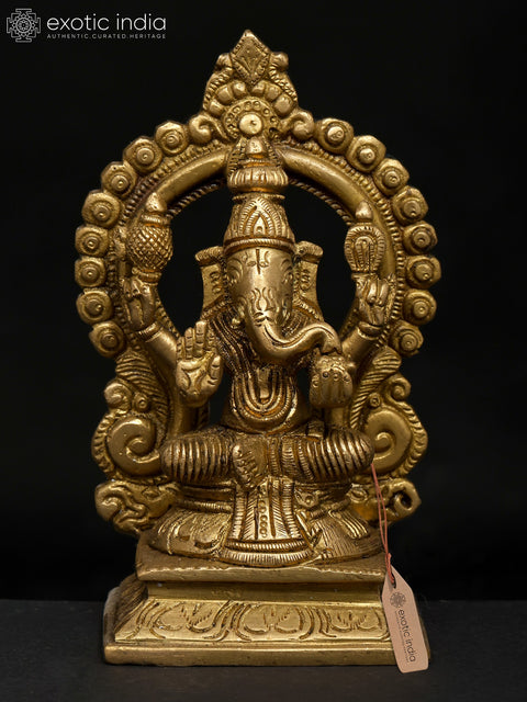 4" Small Four Armed Blessing Lord Ganesha Seated on Throne | Brass Idol