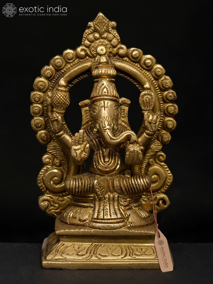 4" Four Armed Ganesha Seated Brass Idol for Pooja