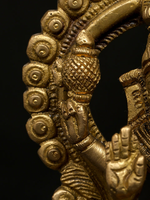 4" Small Four Armed Blessing Lord Ganesha Seated on Throne | Brass Idol