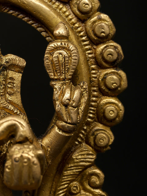 4" Small Four Armed Blessing Lord Ganesha Seated on Throne | Brass Idol