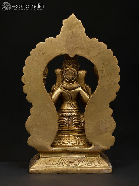 4" Small Four Armed Blessing Lord Ganesha Seated on Throne | Brass Idol