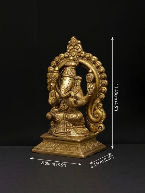4" Small Four Armed Blessing Lord Ganesha Seated on Throne | Brass Idol