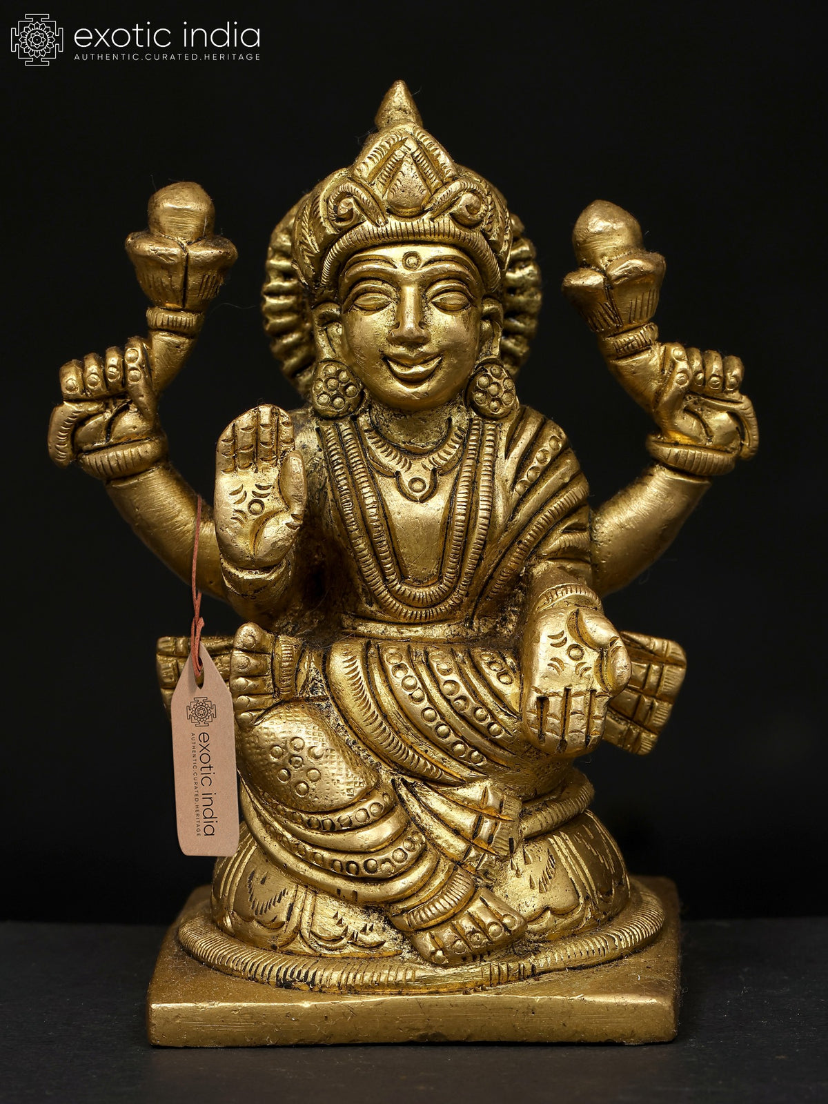 4" Four Armed Lakshmi Brass Idol for Home Pooja