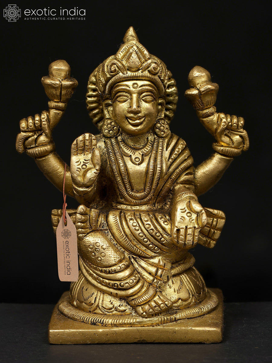 4" Four Armed Lakshmi Brass Idol for Home Pooja