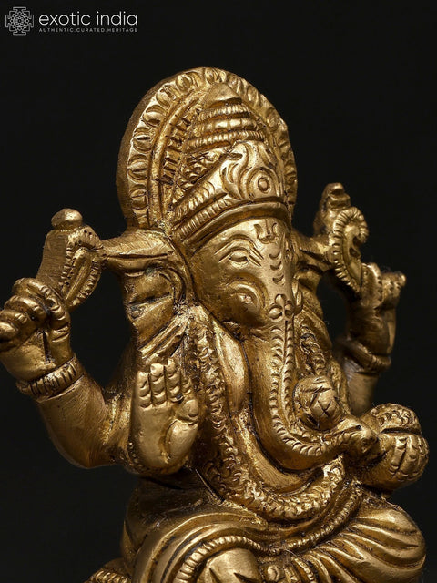 4" Small Chaturbhuja Blessing Lord Ganesha | Brass Statue