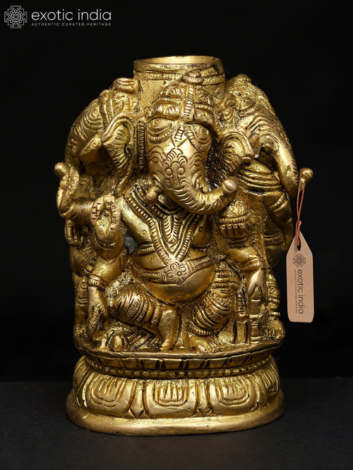 4" Four-Sided Dancing Ganesha Brass Statue for Pooja