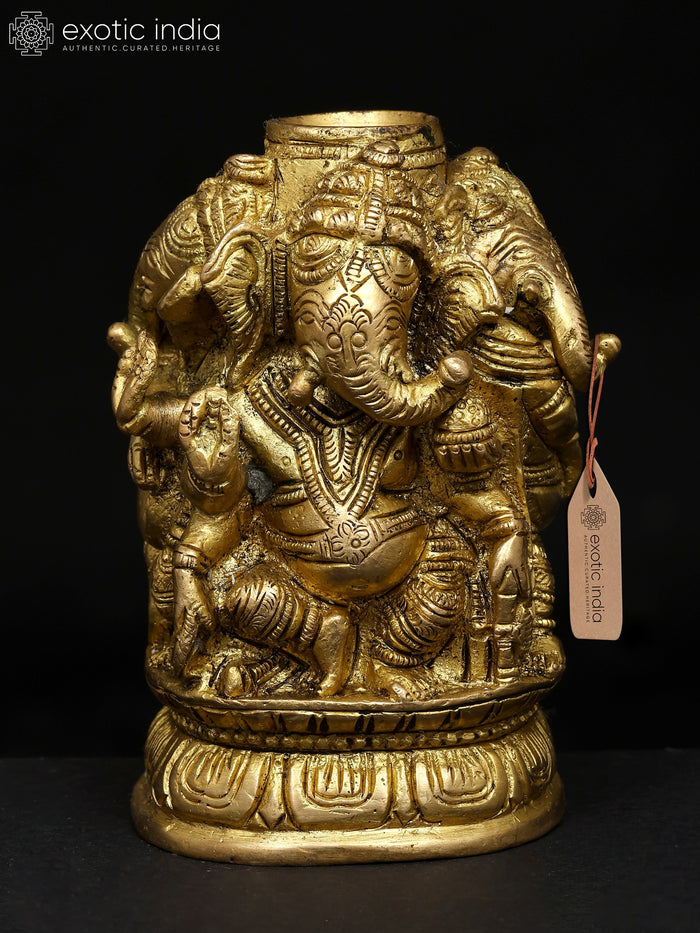 4" Four-Sided Dancing Ganesha Brass Statue for Pooja