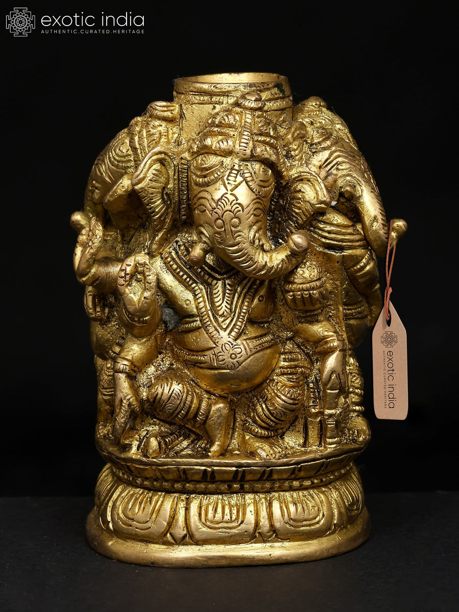 4" Four-Sided Dancing Ganesha Brass Statue for Pooja