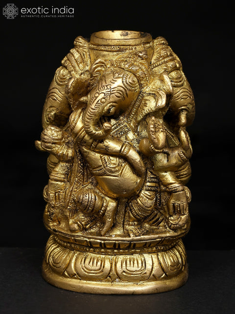 4" Small Four Side Dancing Lord Ganesha | Brass Statue