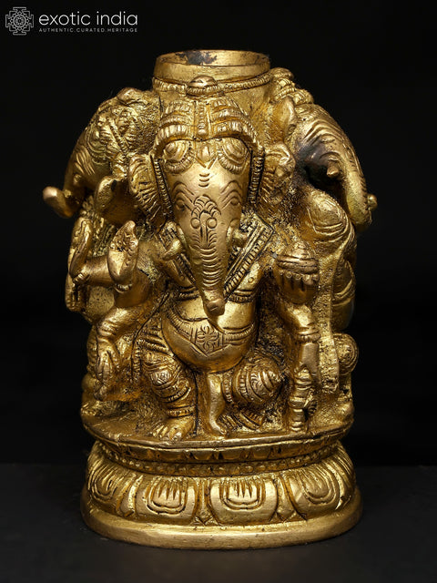 4" Small Four Side Dancing Lord Ganesha | Brass Statue