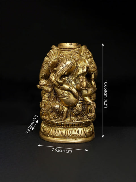 4" Small Four Side Dancing Lord Ganesha | Brass Statue