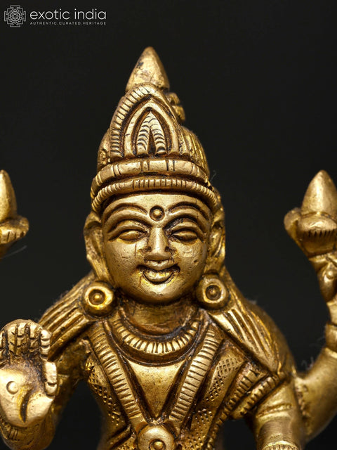 4" Small Sitting Blessing Goddess Lakshmi | Brass Statue