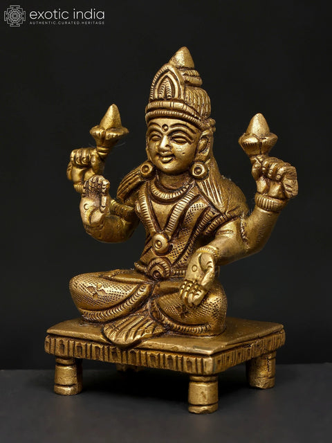 4" Small Sitting Blessing Goddess Lakshmi | Brass Statue