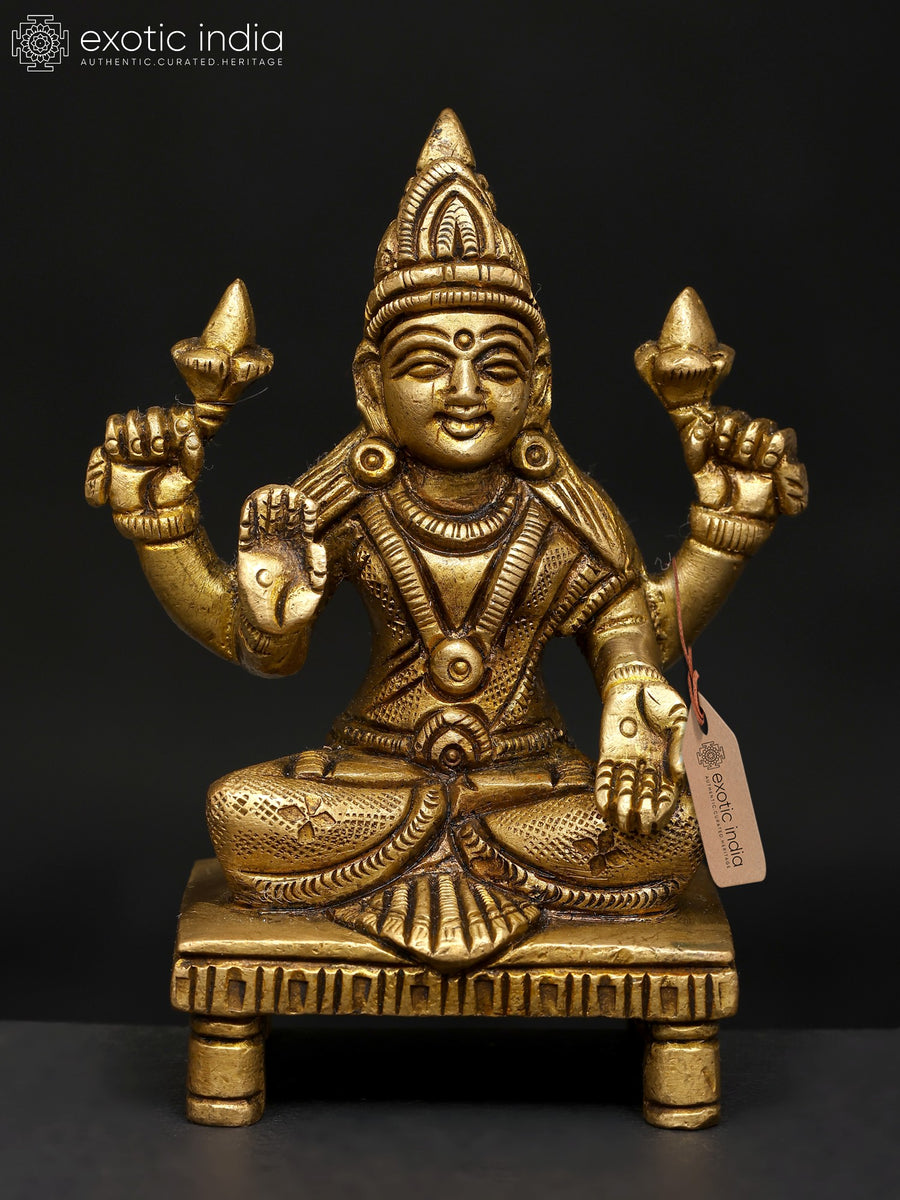 4" Sitting Blessing Goddess Lakshmi Brass Statue for Pooja