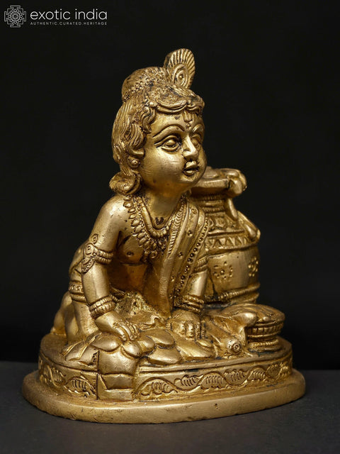 5" Small Makhanchor Krishna (Butter Krishna) | Brass Statue