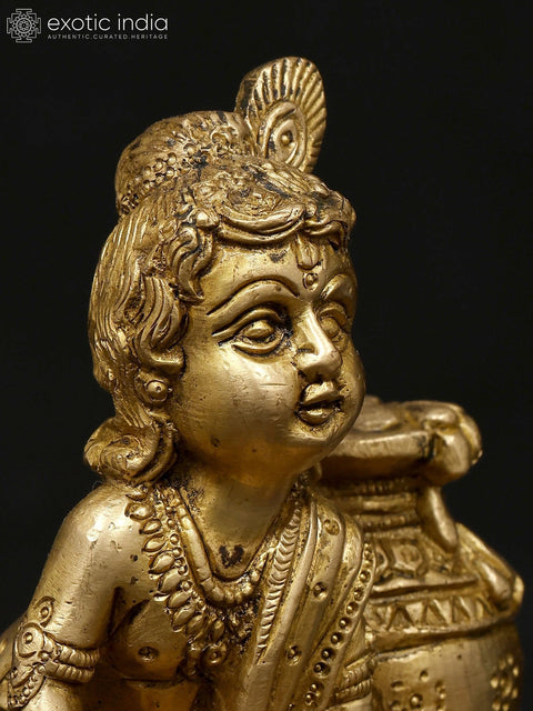 5" Small Makhanchor Krishna (Butter Krishna) | Brass Statue