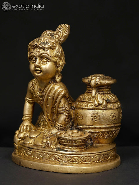 5" Small Makhanchor Krishna (Butter Krishna) | Brass Statue
