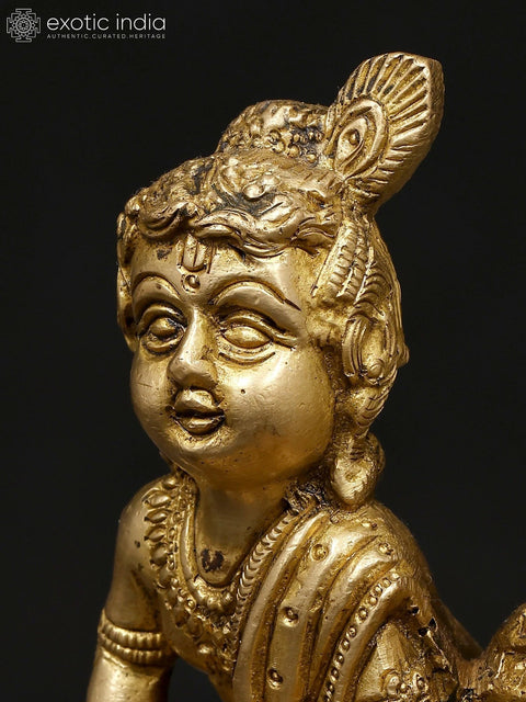5" Small Makhanchor Krishna (Butter Krishna) | Brass Statue