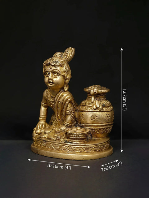 5" Small Makhanchor Krishna (Butter Krishna) | Brass Statue