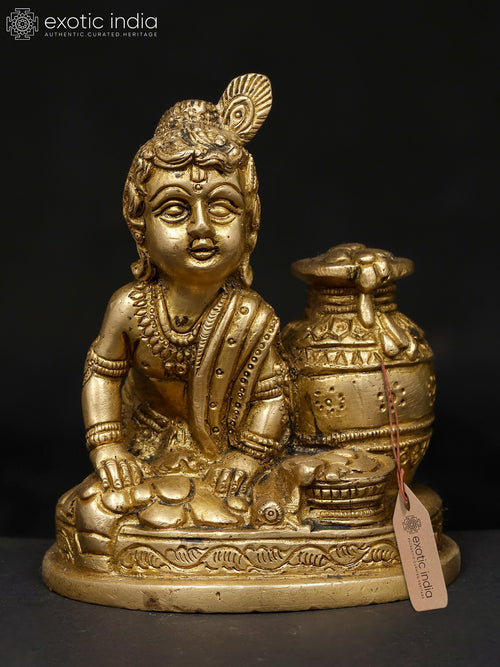 5" Makhanchor Krishna Handmade Brass Statue