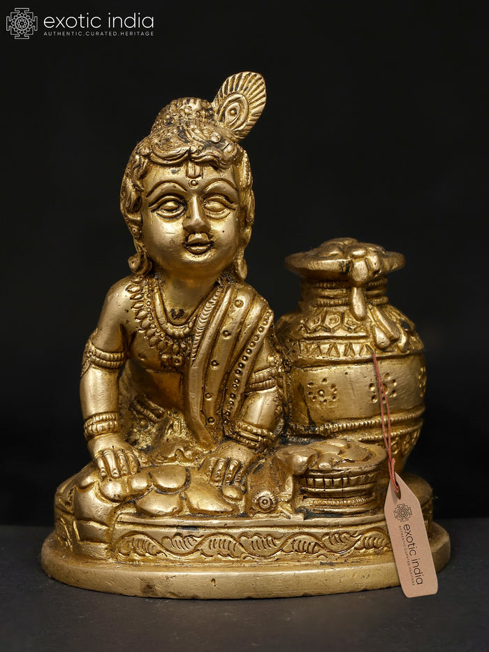 5" Makhanchor Krishna Handmade Brass Statue
