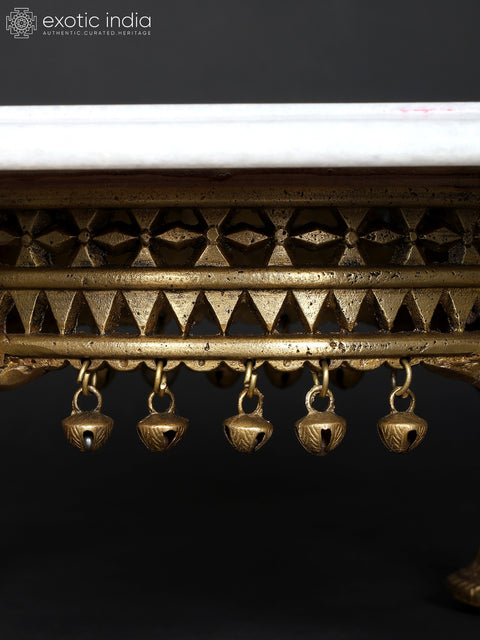 15" Hexagon Shaped Designer Pedestal (Chowki) with Inlay Work | Brass and Marble