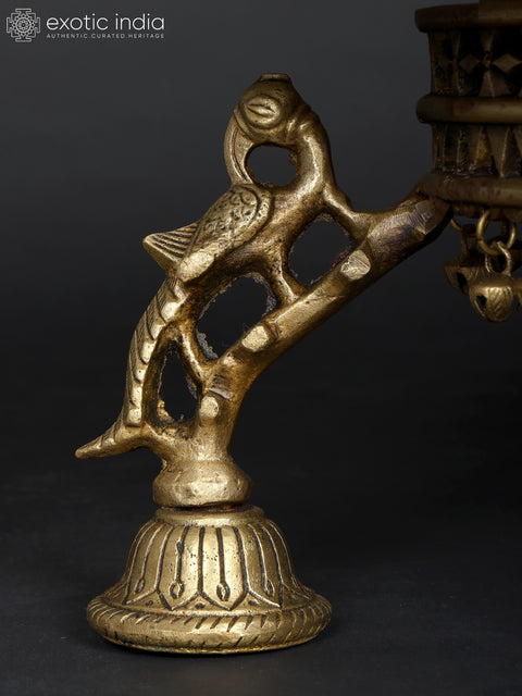 15" Floral Inlaid Designer Marble Pedestal (Chowki) with Brass Base