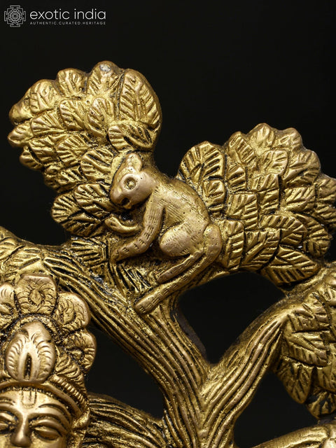 5" Small Lord Krishna Seated Under The Tree with Cow | Brass Statue