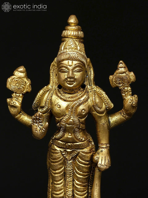 4" Small Standing Lord Vishnu | Brass Statue