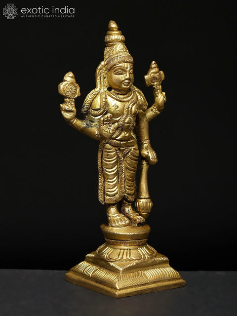 4" Small Standing Lord Vishnu | Brass Statue