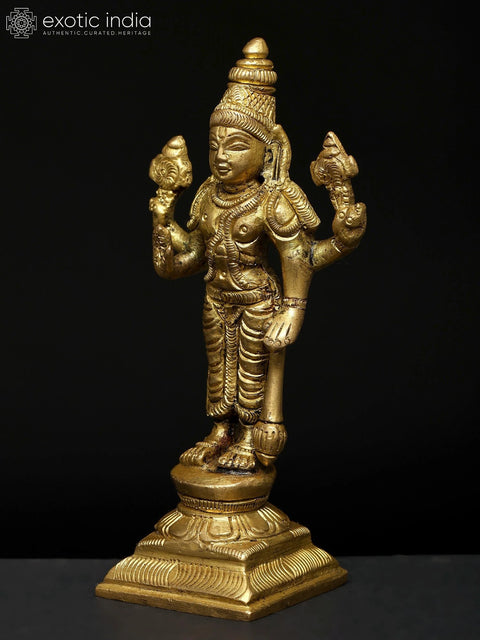 4" Small Standing Lord Vishnu | Brass Statue
