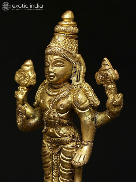 4" Small Standing Lord Vishnu | Brass Statue