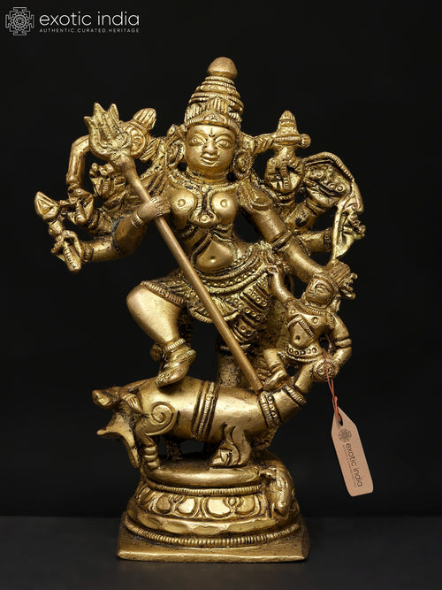 5" Mahishasuramardini Goddess Durga Brass Statue Handmade