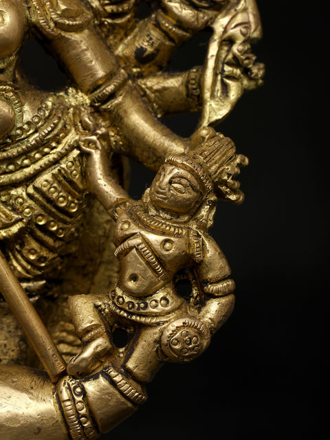 5" Small Mahishasuramardini (Goddess Durga) | Brass Statue
