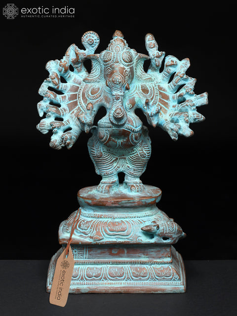 9" Sixteen Armed Vira-Ganesha | Brass Statue | Made In India