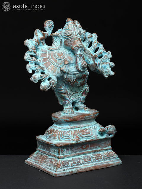 9" Sixteen Armed Vira-Ganesha | Brass Statue | Made In India
