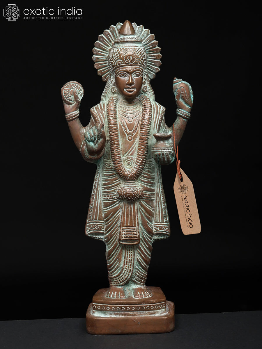 12" Four Armed Dhanvantari Brass Statue for Pooja